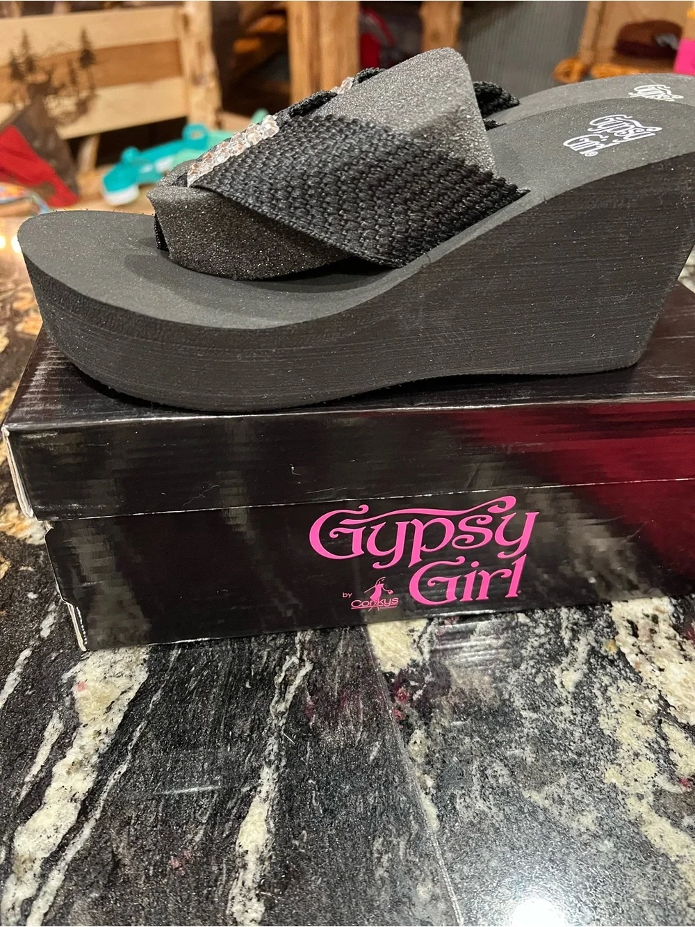 Corkys Black Rhinestone Embellished Woven Flip Flops